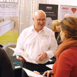 Abacus salesman talking with customer